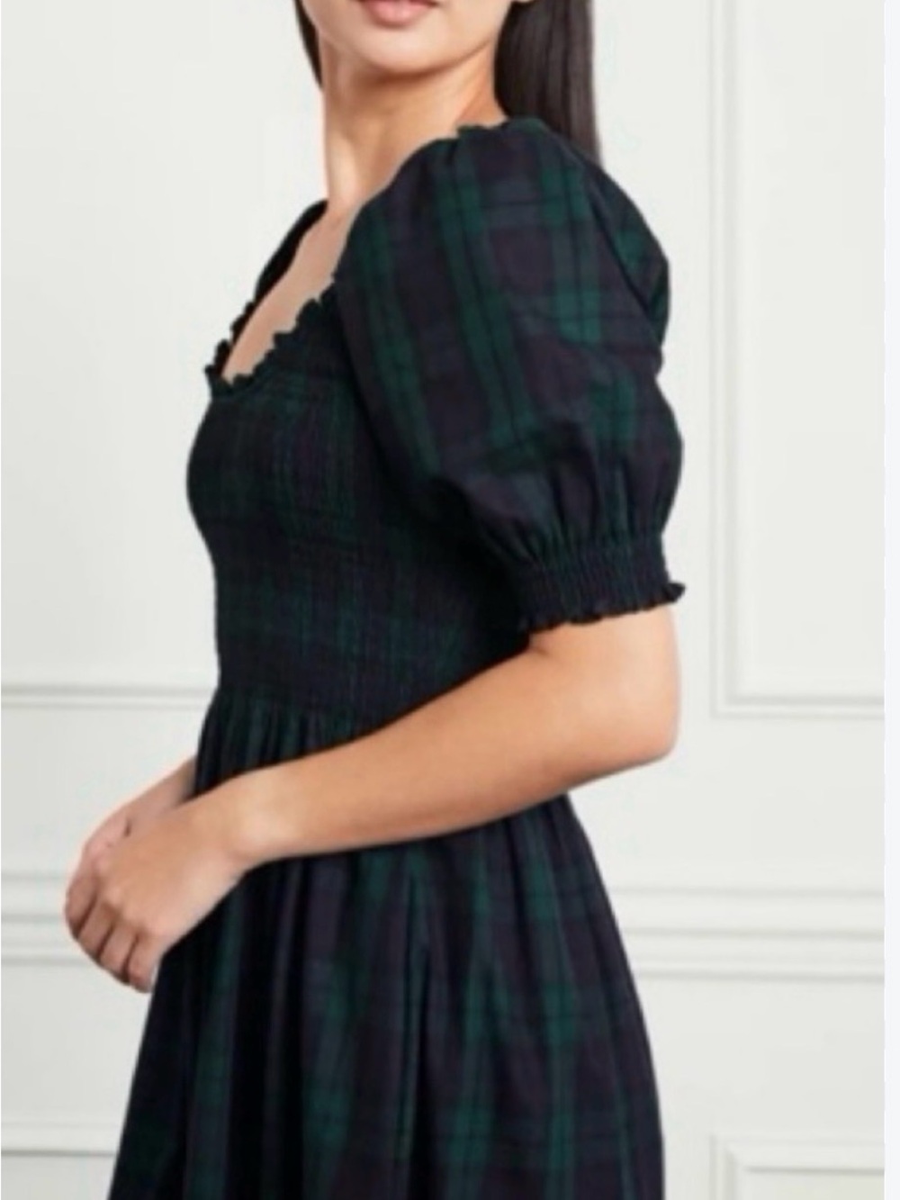 Hill House Home Louisa Nap Dress Blackwatch Tartan Plaid Smocked Midi Size M